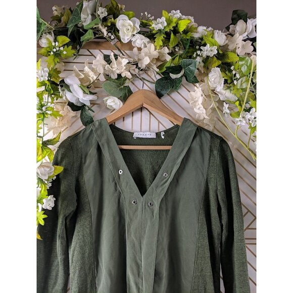 Sandro Paris Women's Green Linen Long Sleeve Silk Detail Size 1 - Picture 2 of 9